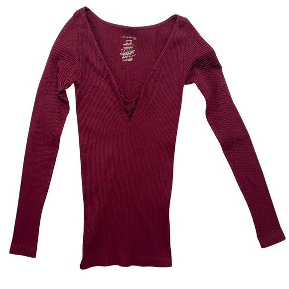 Intimately Free People Womens XS Fitted Deep V Neck Faux Lace Up Front Y2K Style - Picture 2 of 9